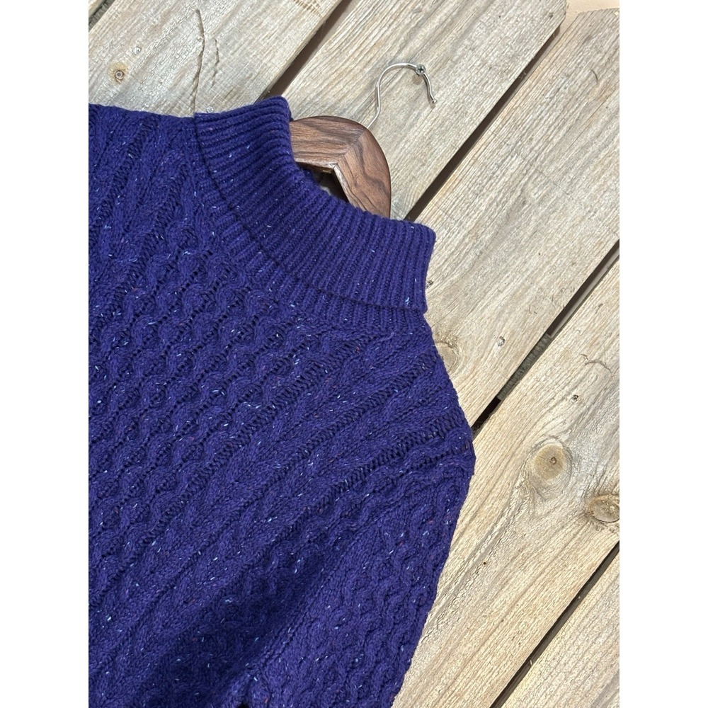 Lands End Cable Knit Turtleneck Sweater Medium Purple Wool Blend Chunky